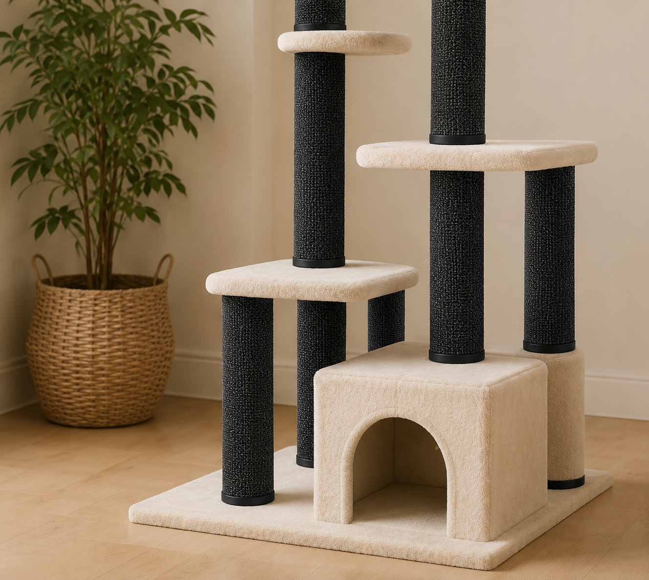 A clean cat tree in a bright home