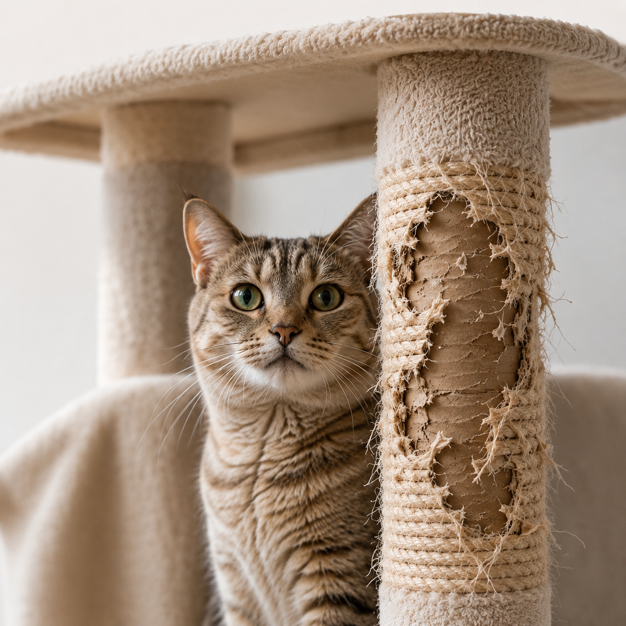 Cats sitting on a cat tree